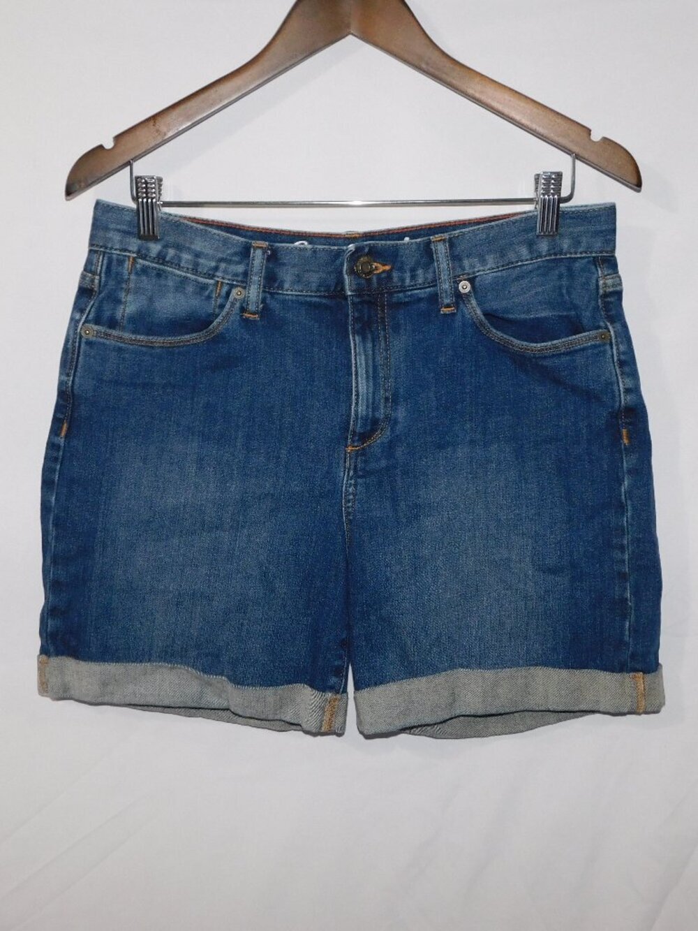 Eddie Bauer Boyfriend Blue Denim Jean Shorts cuffed Womens 8 mid rise